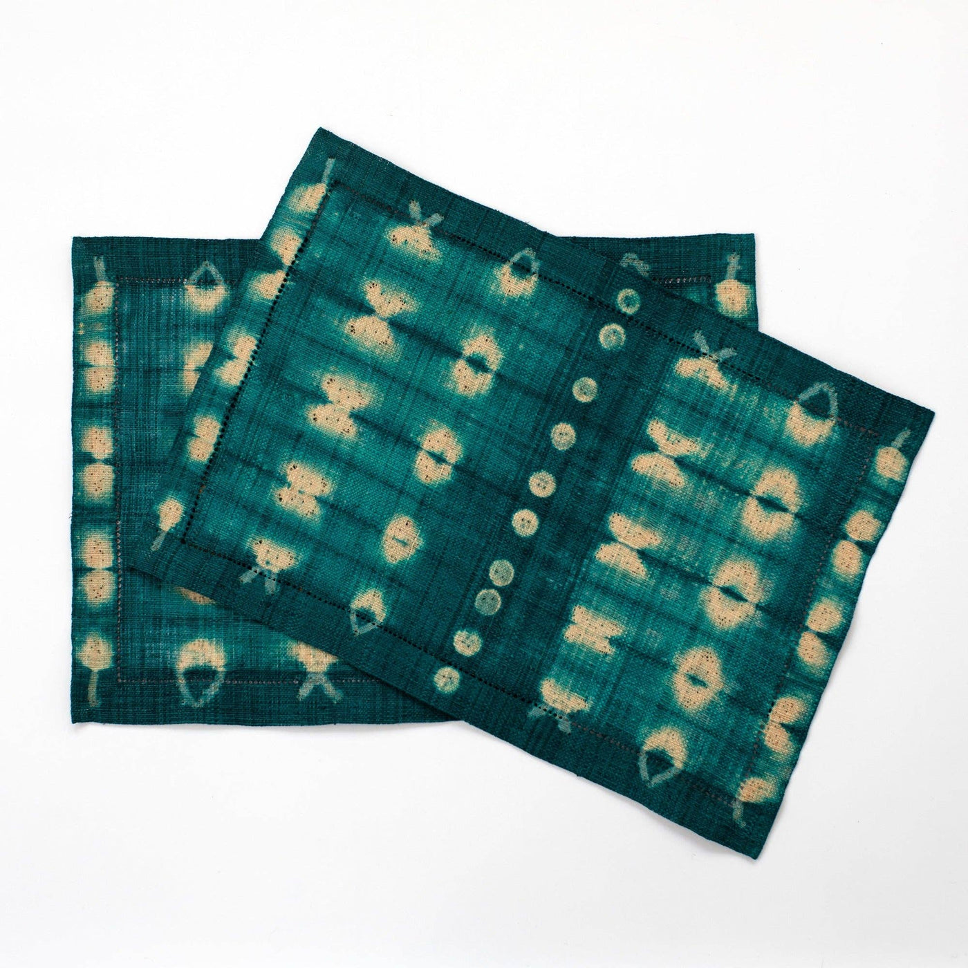 Tanana Madagascar - Raffia Shibori Placemat (Pair) - Cocoon & Moth Pattern - Emerald