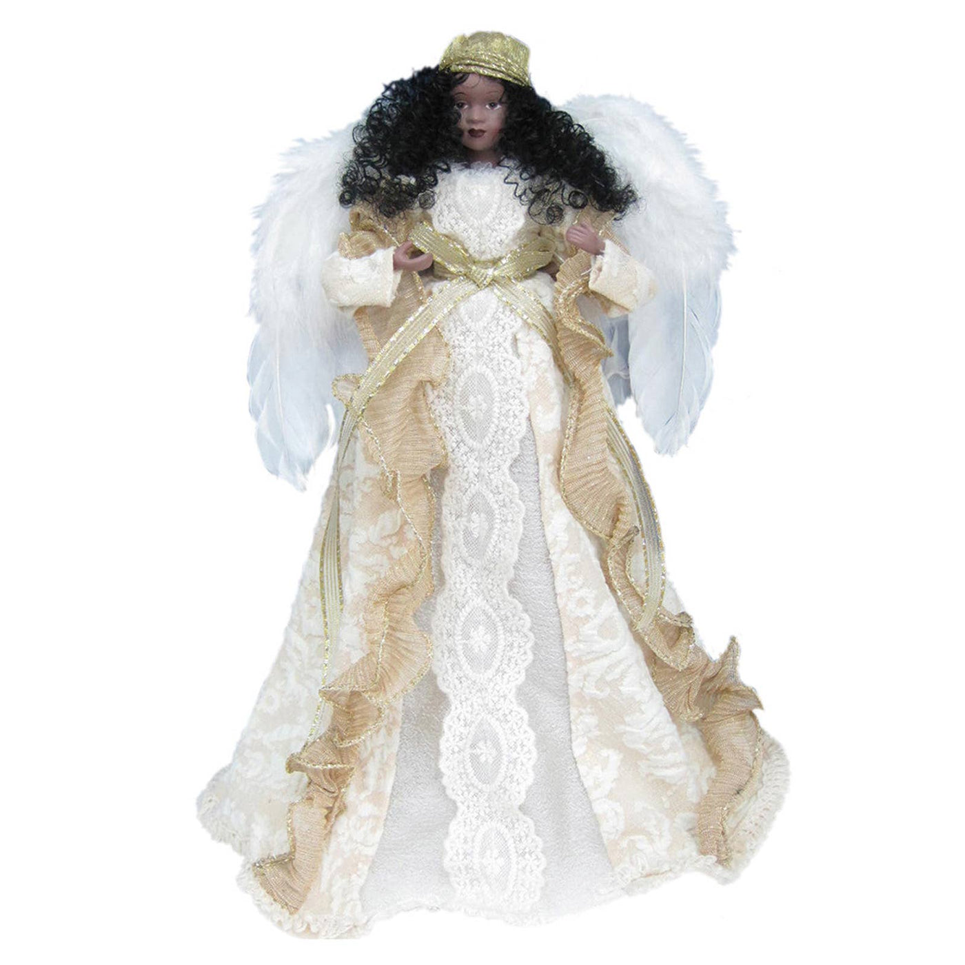 14" Black Cream & Gold Angel Tree Topper-Santa’s Workshop Inc.