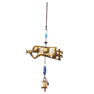 A Single Angel blowing the Horn w/beads & bell wind chime - moksha imports