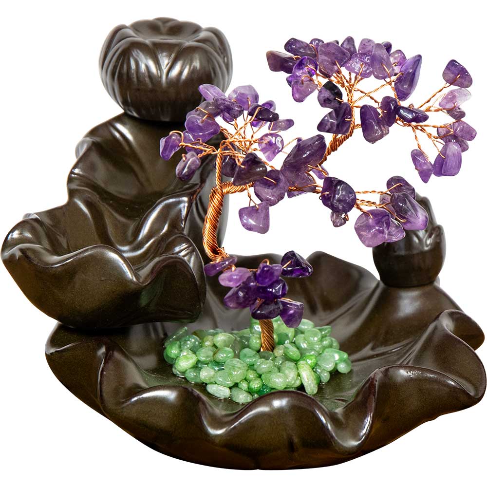 Ceramic Backflow Incense Holder - Amethyst Gem Tree -Kheops International