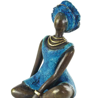 La Femme En Bleu Burkina Bronze Sculpture