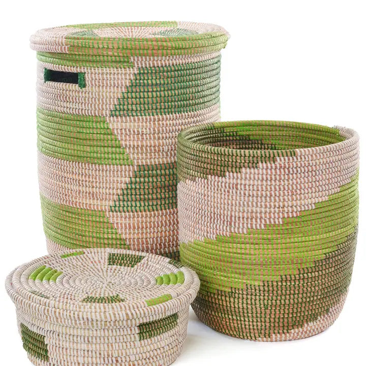 Set Of Three Leafy Green Mixed Basket