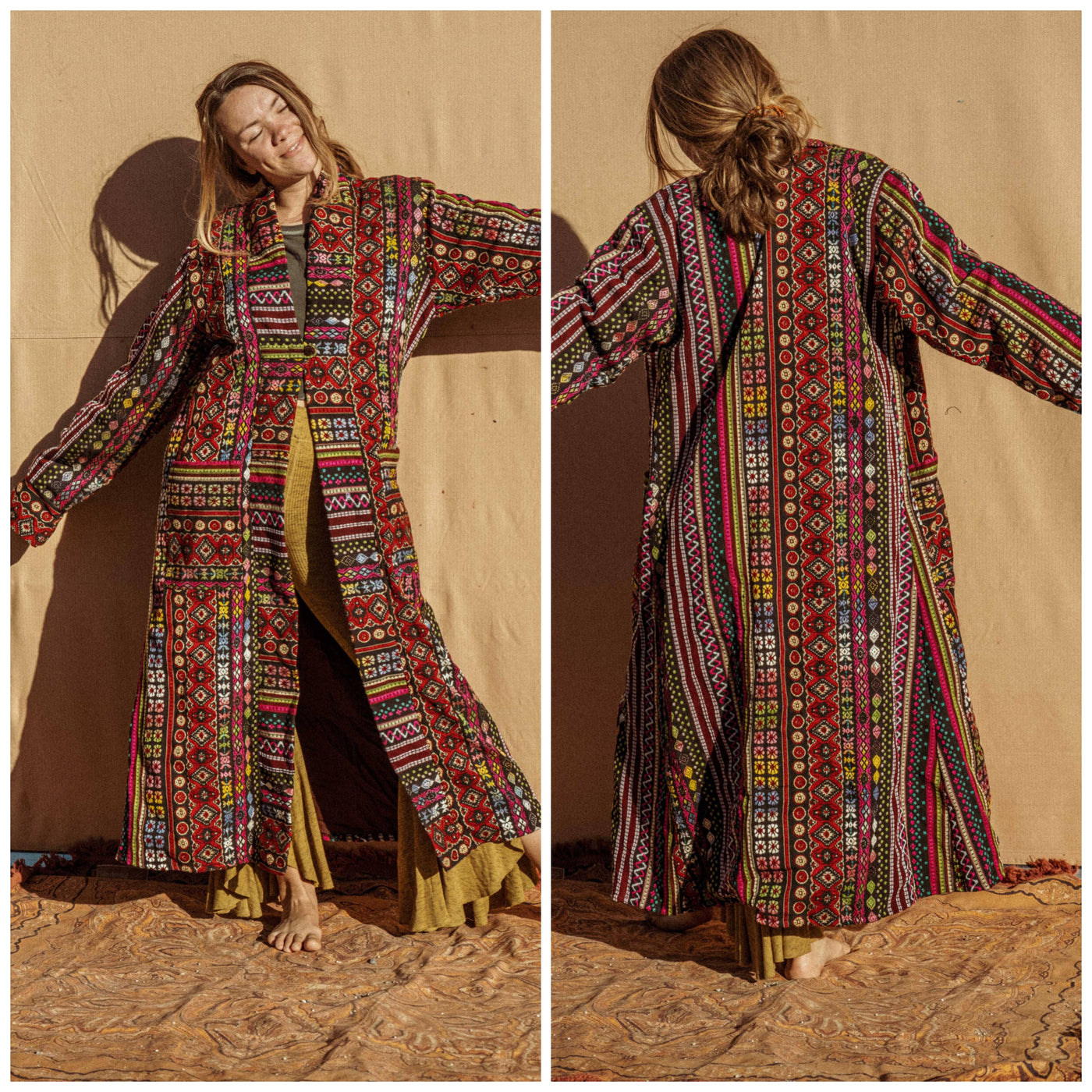 Unisex Long Hippie Boho Jacket Handmade Festival Trench Coat - Gardenbelle Shop