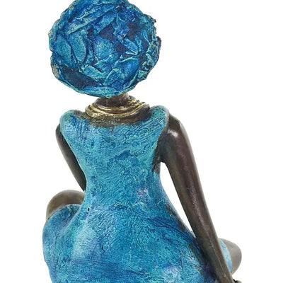 La Femme En Bleu Burkina Bronze Sculpture