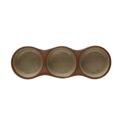 Stoneware Dish w/ 3 Sections, Reactive Glaze