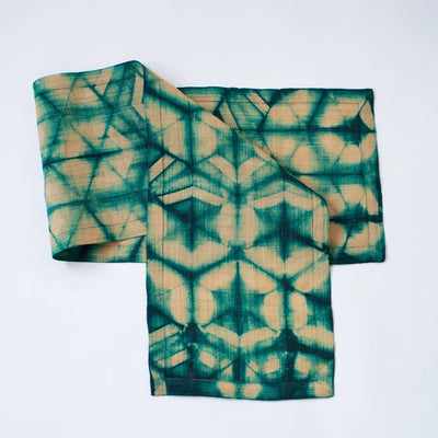 Tanana Madagascar - Raffia Shibori Table Runner - Turtle Pattern - Emerald