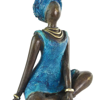 La Femme En Bleu Burkina Bronze Sculpture