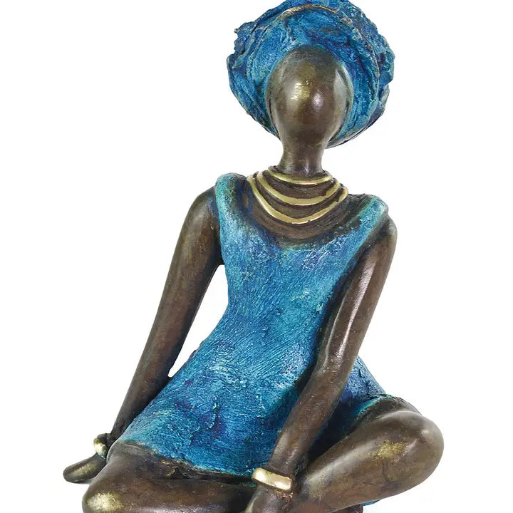 La Femme En Bleu Burkina Bronze Sculpture