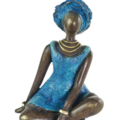 La Femme En Bleu Burkina Bronze Sculpture