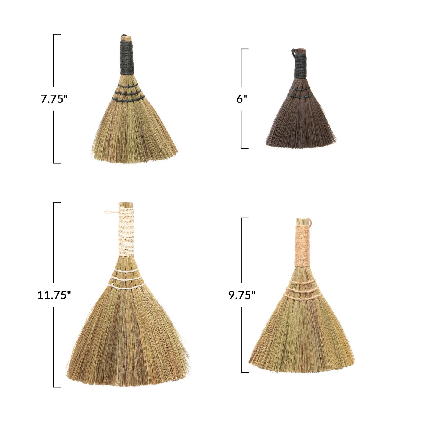 Whisk Brooms with Yarn Wrapped Handles, Set of 4