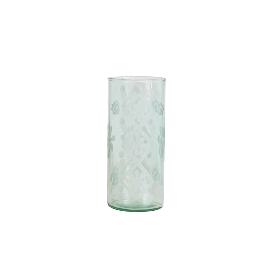 Recycled Etched Glass Hurricane/Vase