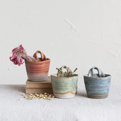 Stoneware Wall Planter, Reactive Glaze, Multi Color, 3 Styles (Each One Will Vary)