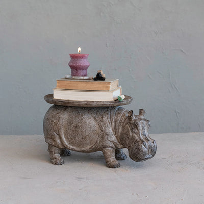 Decorative Resin Hippo Pedestal, Distressed Finish