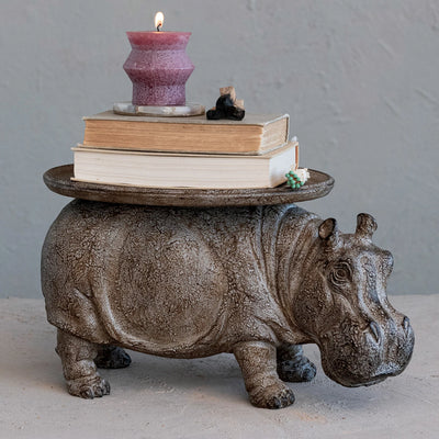 Decorative Resin Hippo Pedestal, Distressed Finish