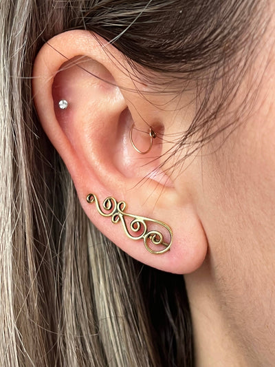 Decorated Brass Ear Climber-Baizaar