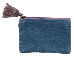 Cotton Velvet Zip Pouch with Tassel - Creative Co-Op