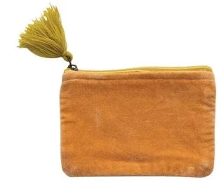 Cotton Velvet Zip Pouch with Tassel - Creative Co-Op