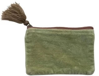 Cotton Velvet Zip Pouch with Tassel - Creative Co-Op