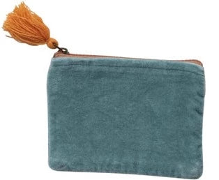 Cotton Velvet Zip Pouch with Tassel - Creative Co-Op