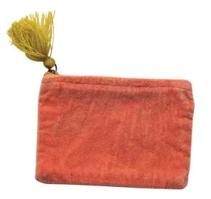 Cotton Velvet Zip Pouch with Tassel - Creative Co-Op