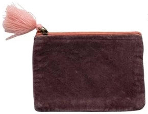 Cotton Velvet Zip Pouch with Tassel - Creative Co-Op