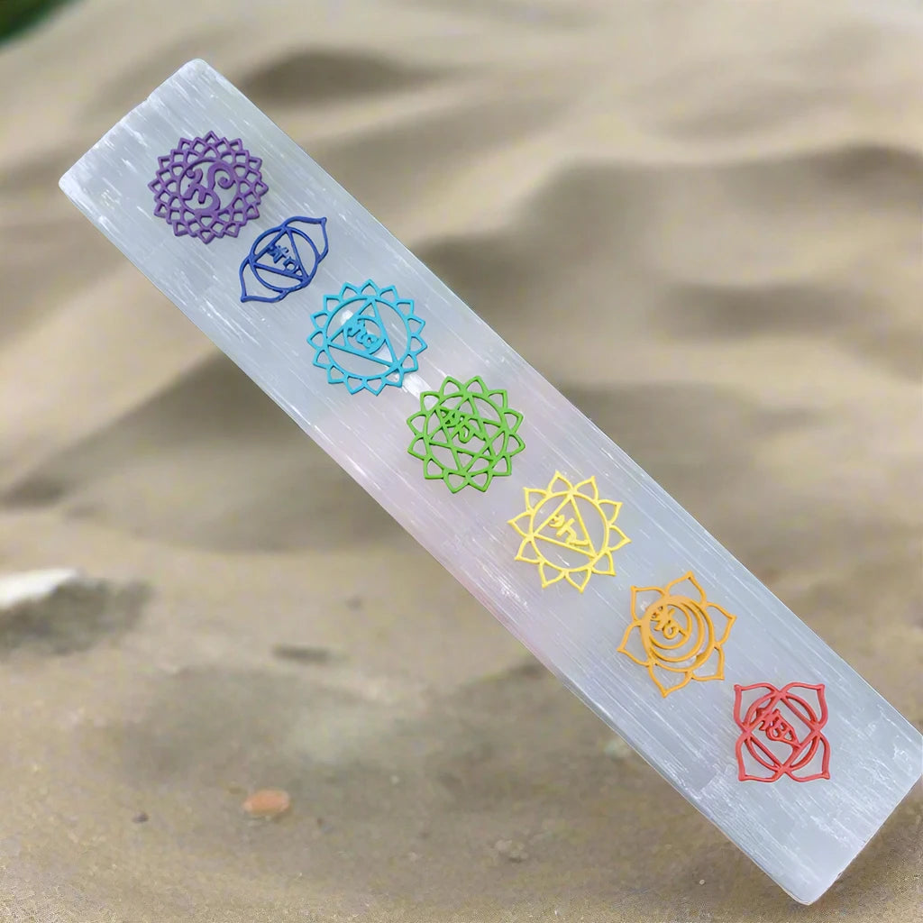 7 Chakras Engraved Selenite Bar