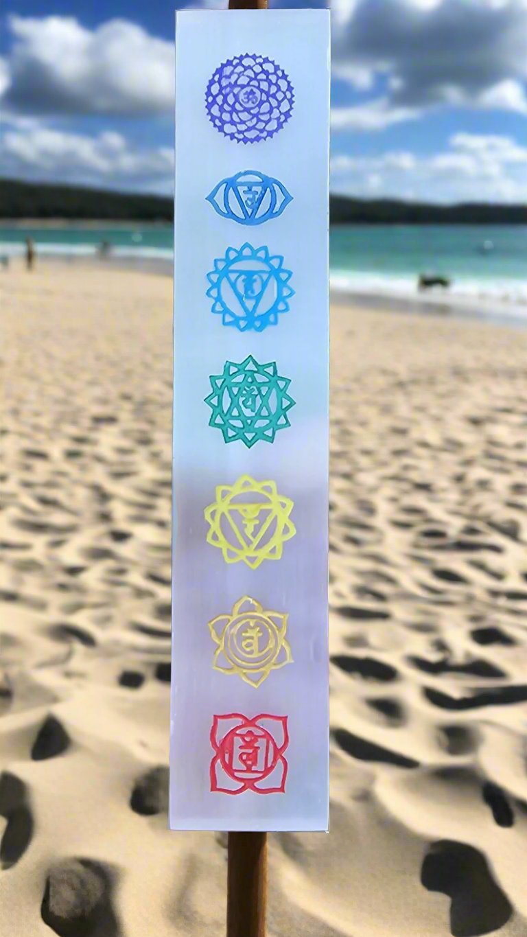 7 Chakras Engraved Selenite Bar