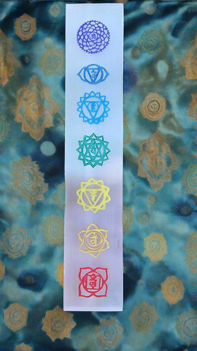 7 Chakras Engraved Selenite Bar