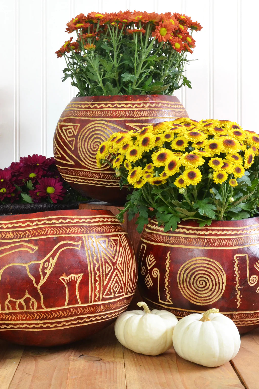 Carved Calabash Gourd Vessel with Assorted Designs