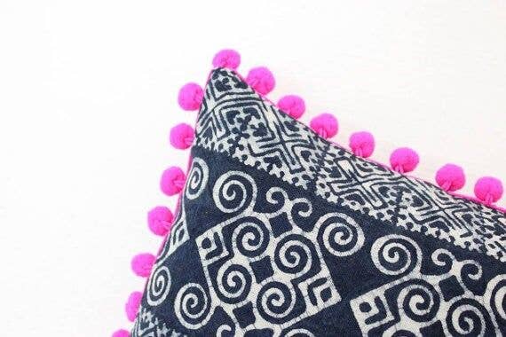 Batik Oasis Pom Pom Pillow Cover - Thailand