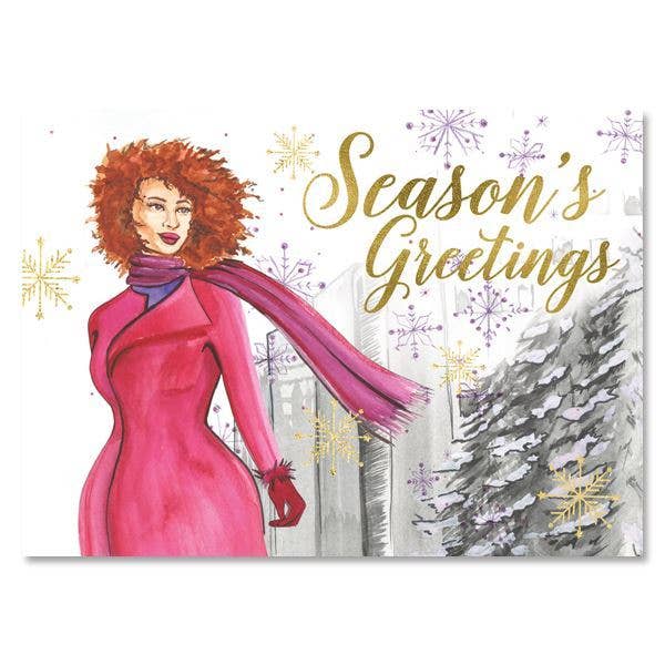 African American Expressions - Seasons Greetings Purple Snowflakes Christmas Card