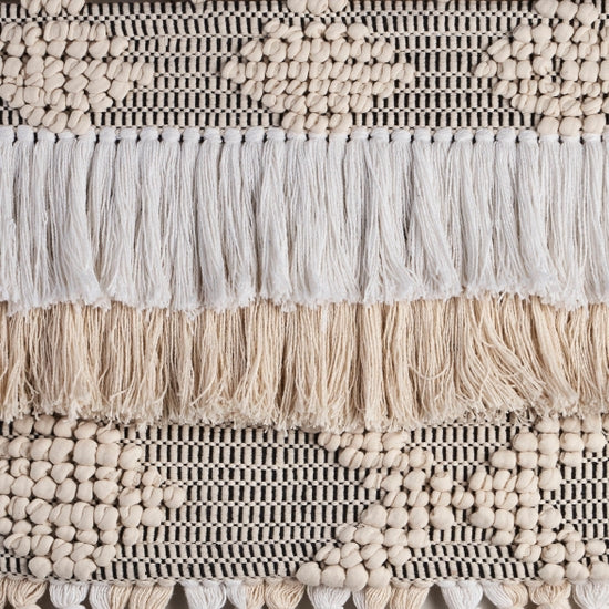 LR Home - Geometric Neutral Fringed Tasseled Wall Hanging