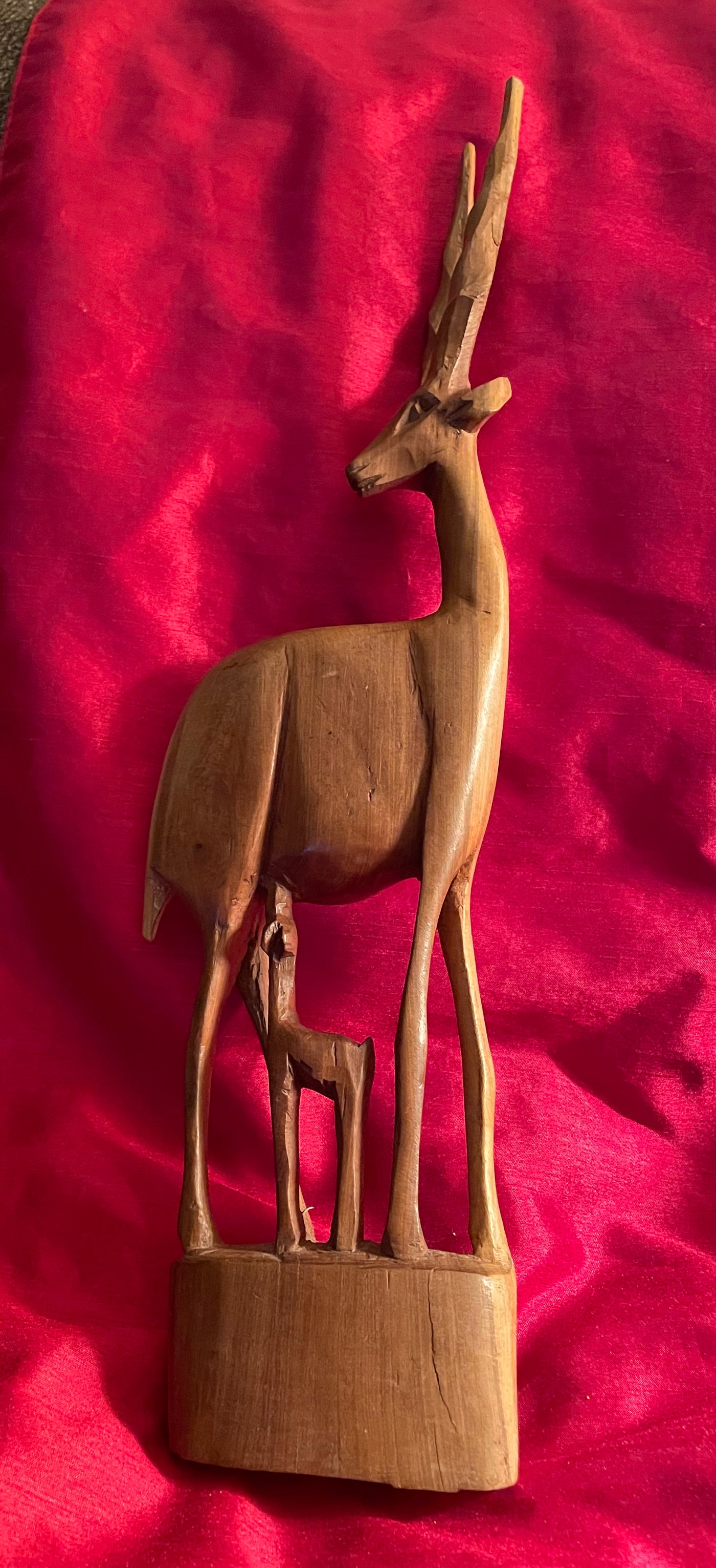 Hand Carved Antelope With Nursing Baby