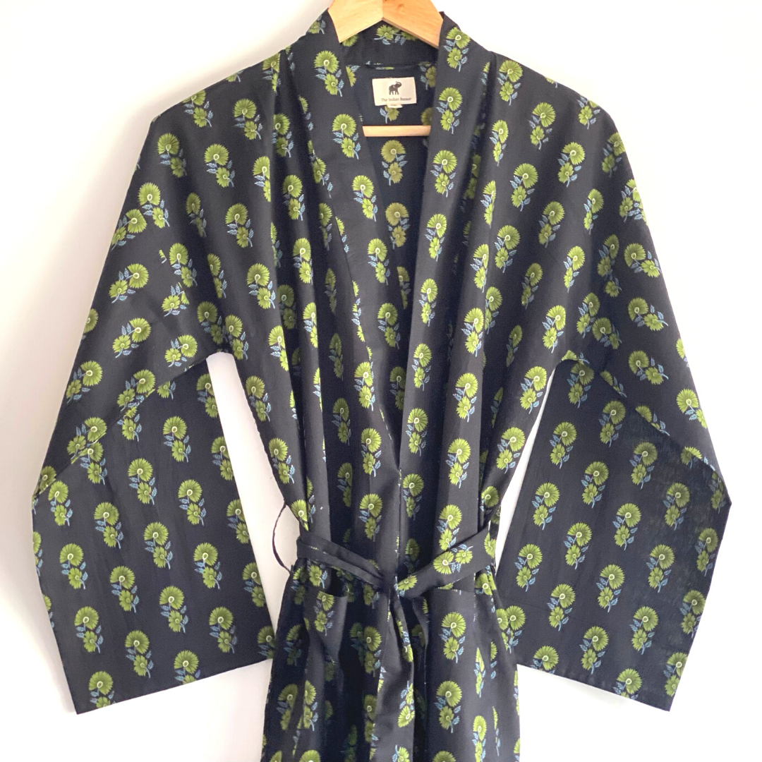 The Indian Bazaar - House Coat Womens - Swim Cover up Kimono + Bag