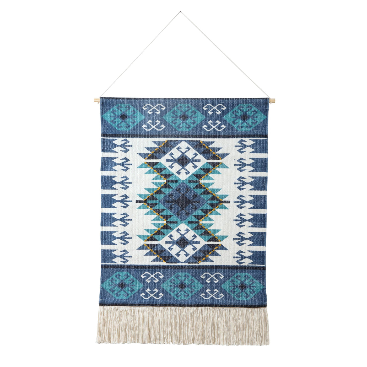 LR Home - Bordered Boho Wall Hanging with Macrame Fringe