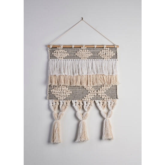 LR Home - Geometric Neutral Fringed Tasseled Wall Hanging