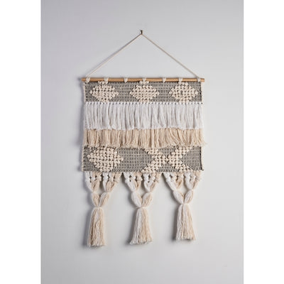 LR Home - Geometric Neutral Fringed Tasseled Wall Hanging