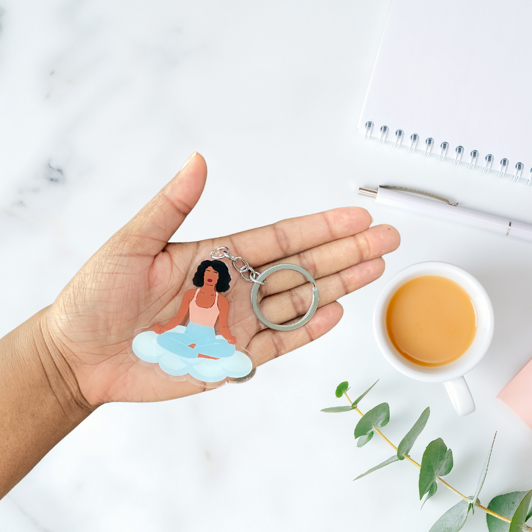 Meditating Black Woman Acrylic Keychain