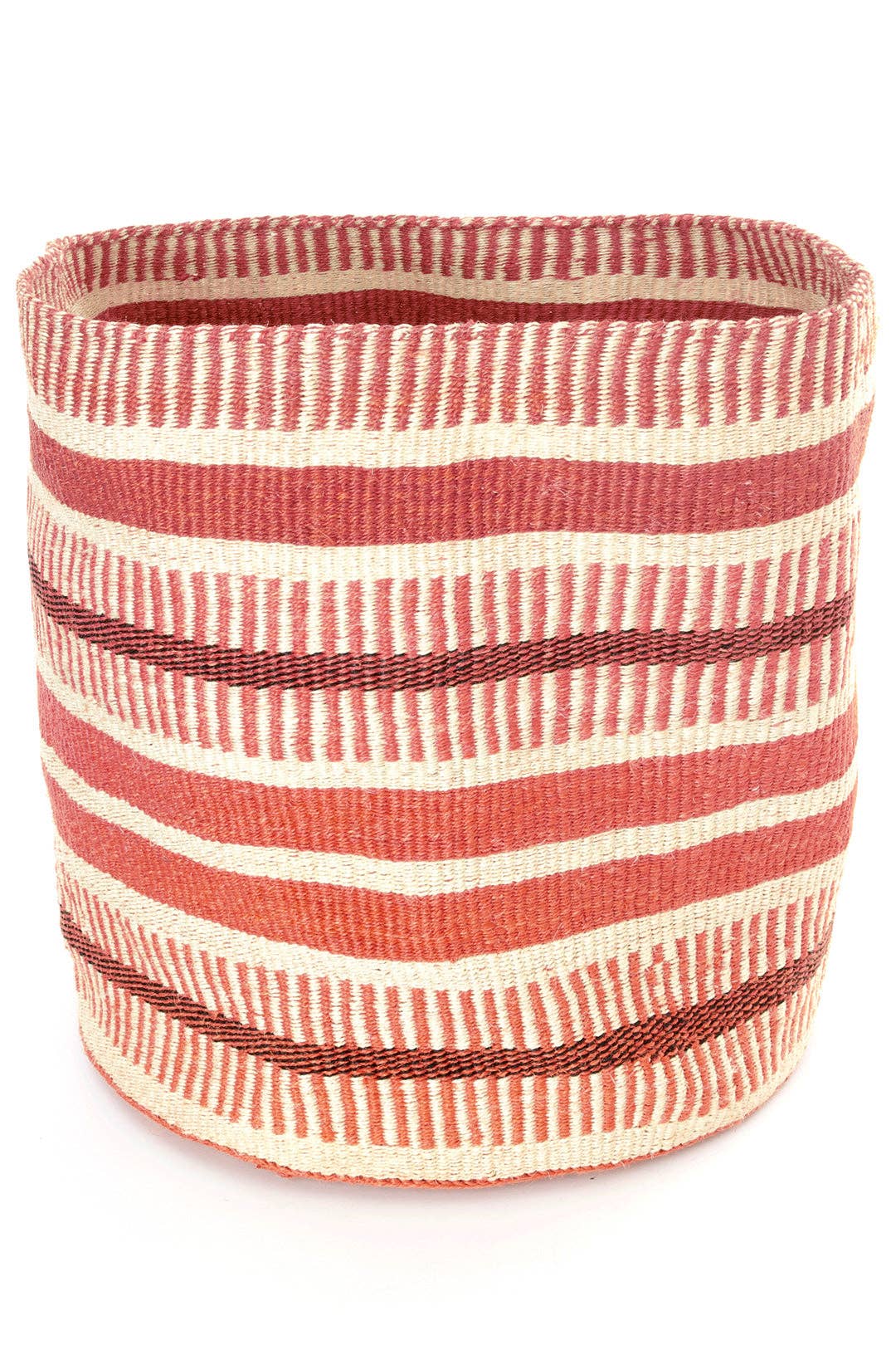 Giant Relaxed Sisal Bin Basket - Coral & Cream Bands