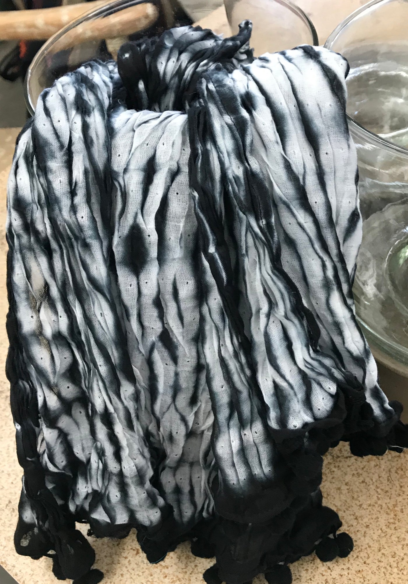 TIE DYE COTTON SCARF WITH TASSELS