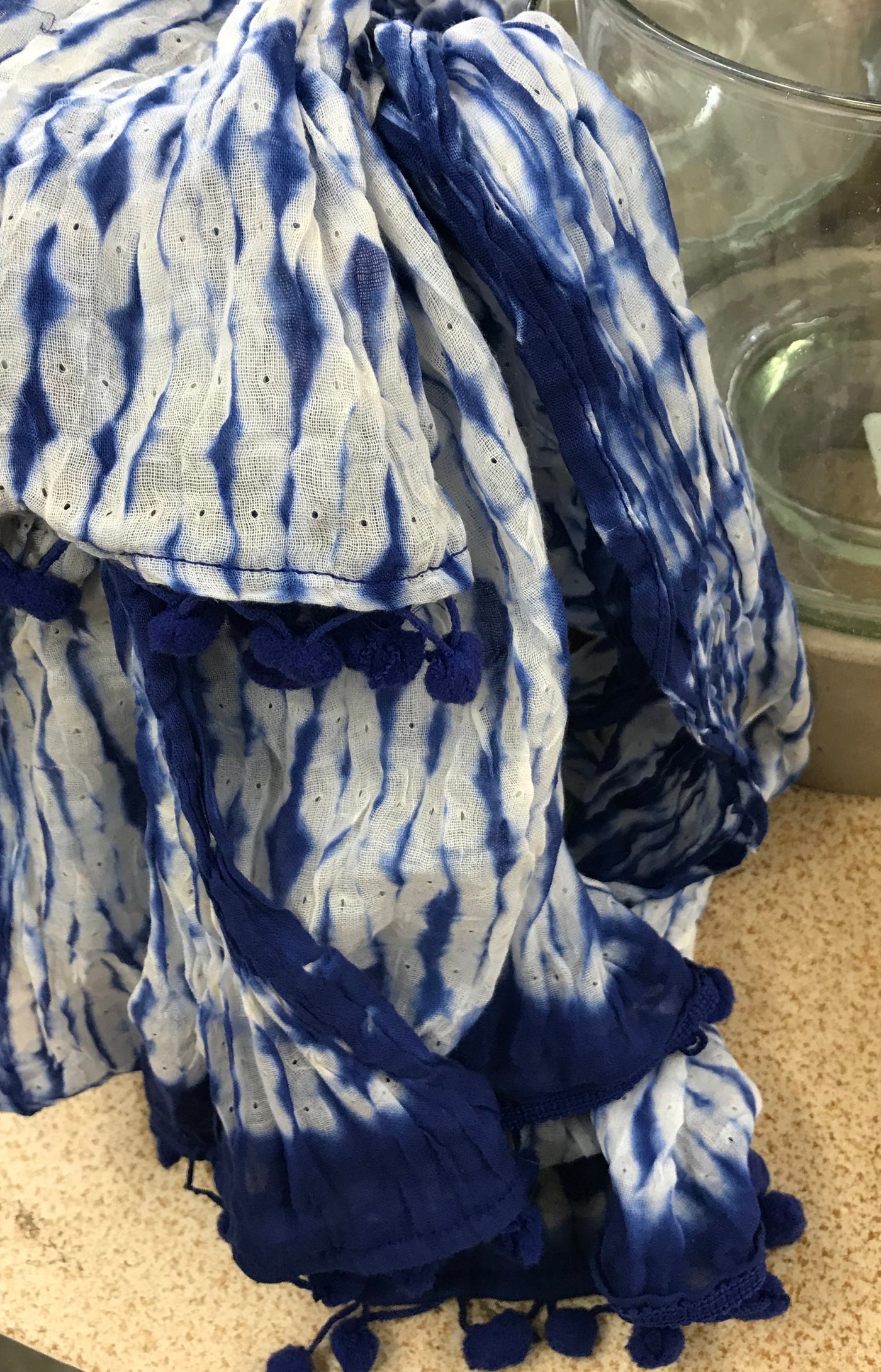 TIE DYE COTTON SCARF WITH TASSELS