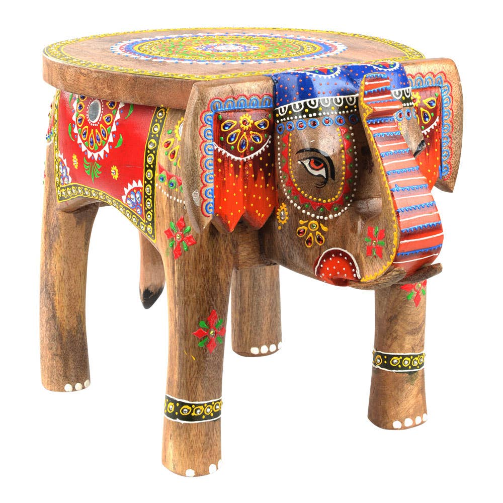 Hand Painted Wooden Stool Natural Colors - Benjamin International