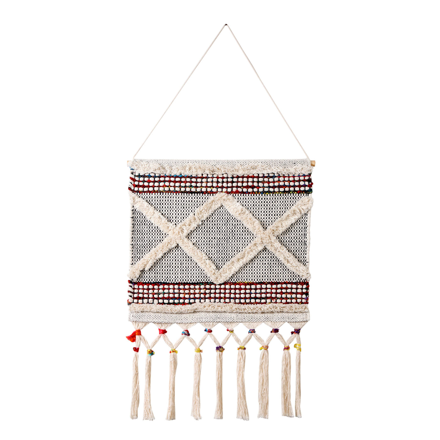 LR Home - Boho Chindi Textured Geometric Woven Wall Hanging