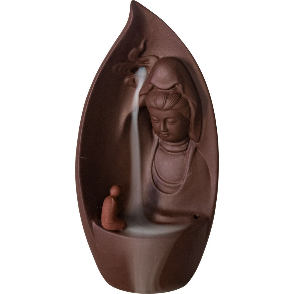 Terracotta Ceramic Backflow Incense Burner - Praying Kwan Yin Waterfall