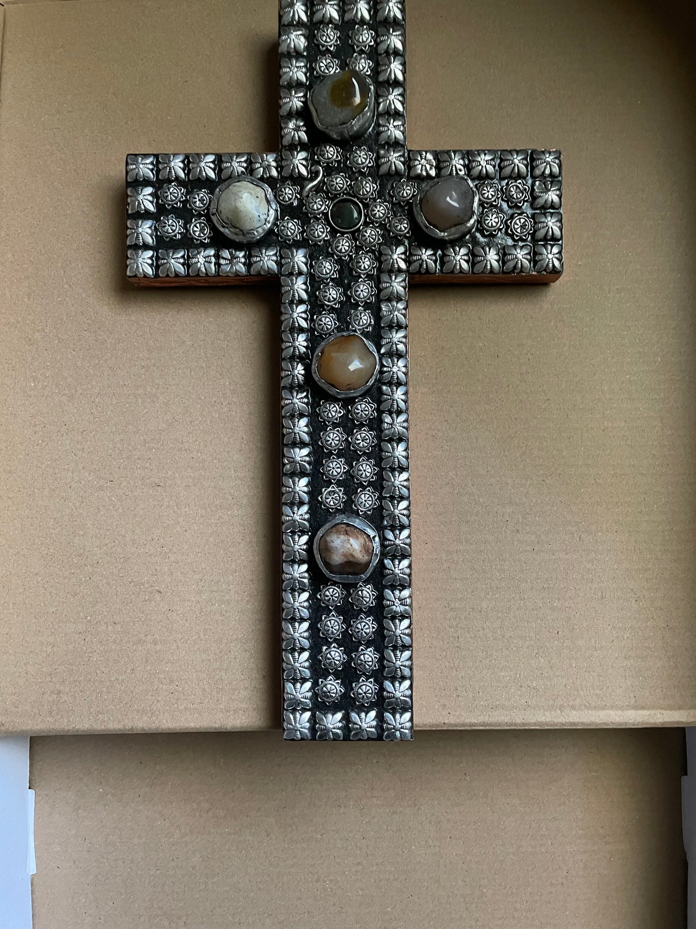 Silver Copper Wall Cross/Agate Stones