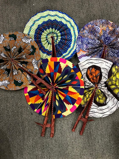 Ghanaian Kitenge Cloth & Leather Folding Fans