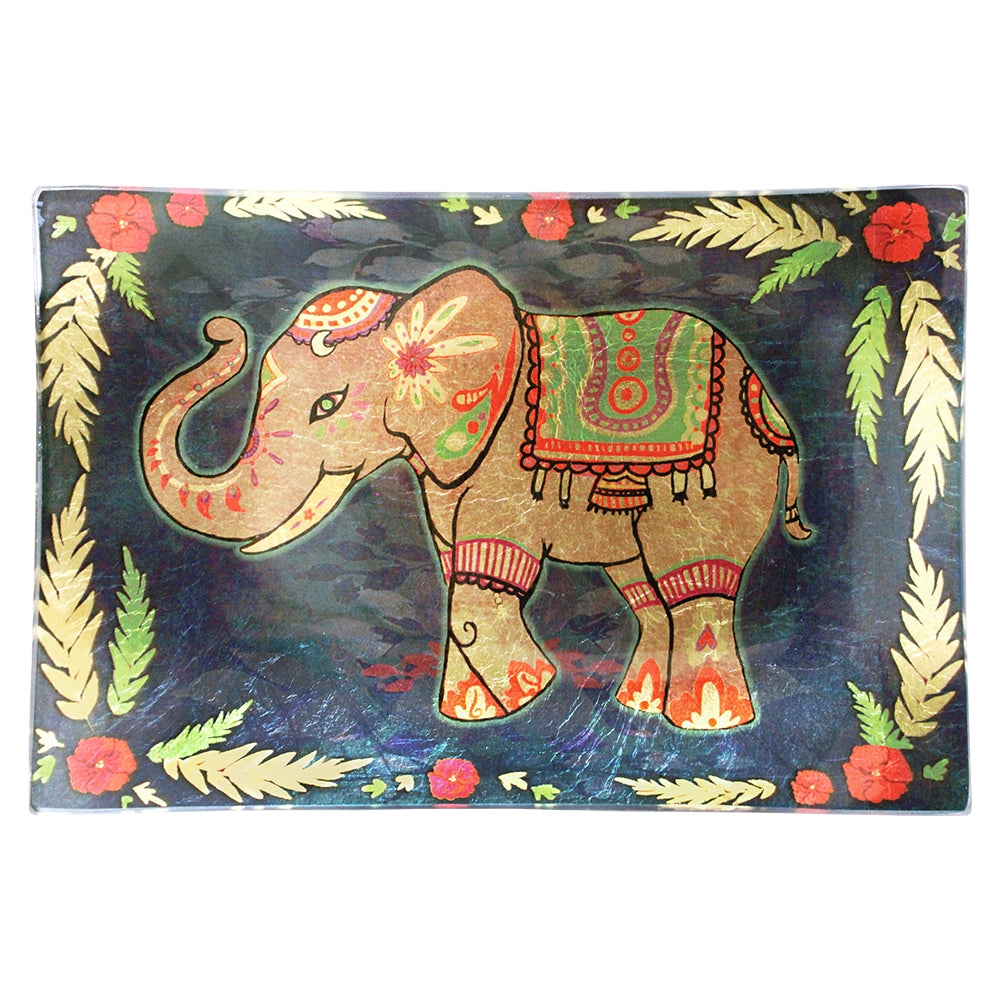 Festival Elephant Gold Glass Tray