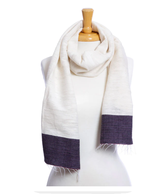 Ethiopian Cotton Luxe Scarf with Purple Border