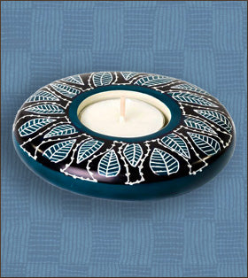 Laced Leaves Soapstone Tea Light Candle Holder