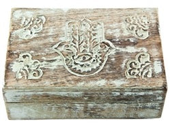 Hamsa Hand Carved Wooden Box - Om Imports